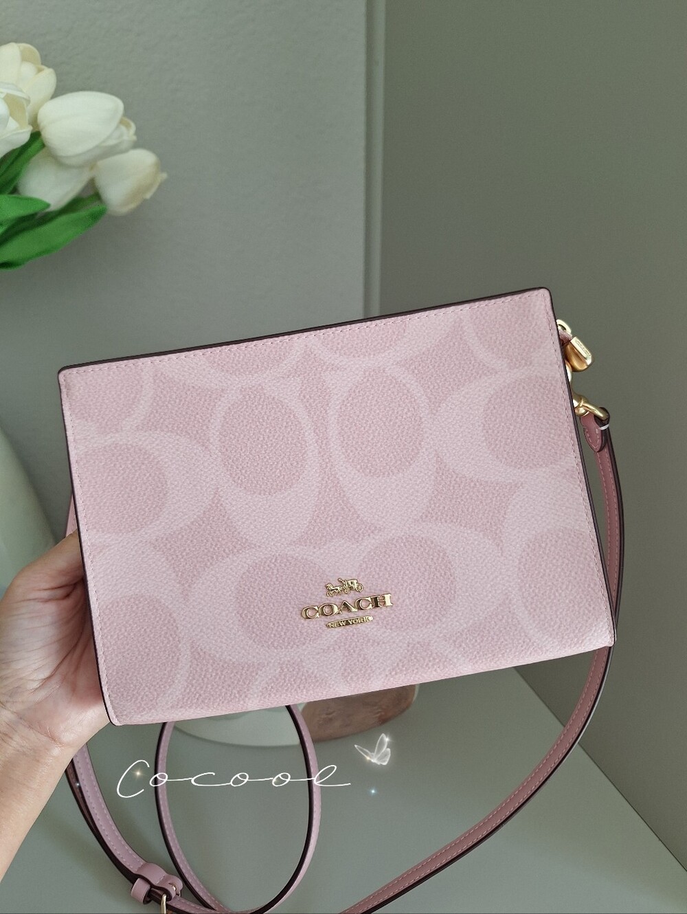 NEW Coach Limited Slim Crossbody Bag In Signature Canvas Powder Pink Purse - Picture 2 of 11